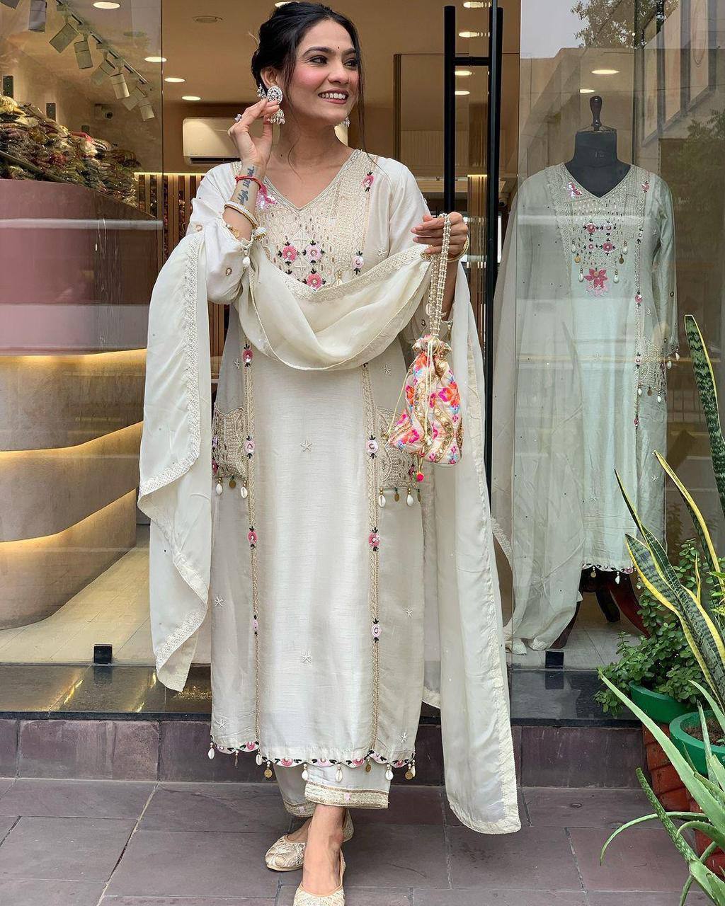 WOMEN EMBROIDERED WITH SEQUANCE WORK SUIT SET