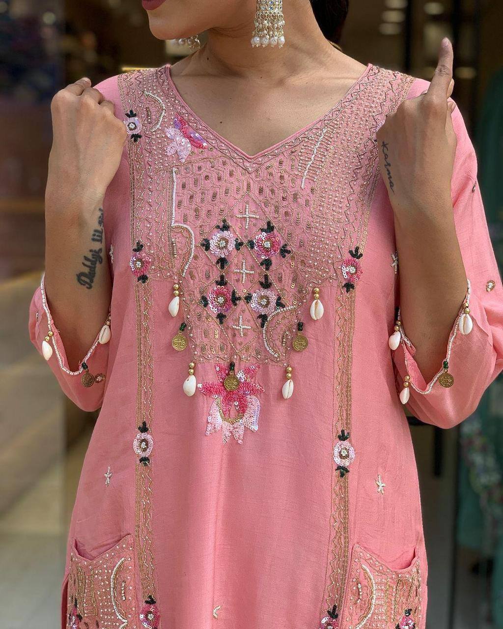 WOMEN EMBROIDERED WITH SEQUANCE WORK SUIT SET