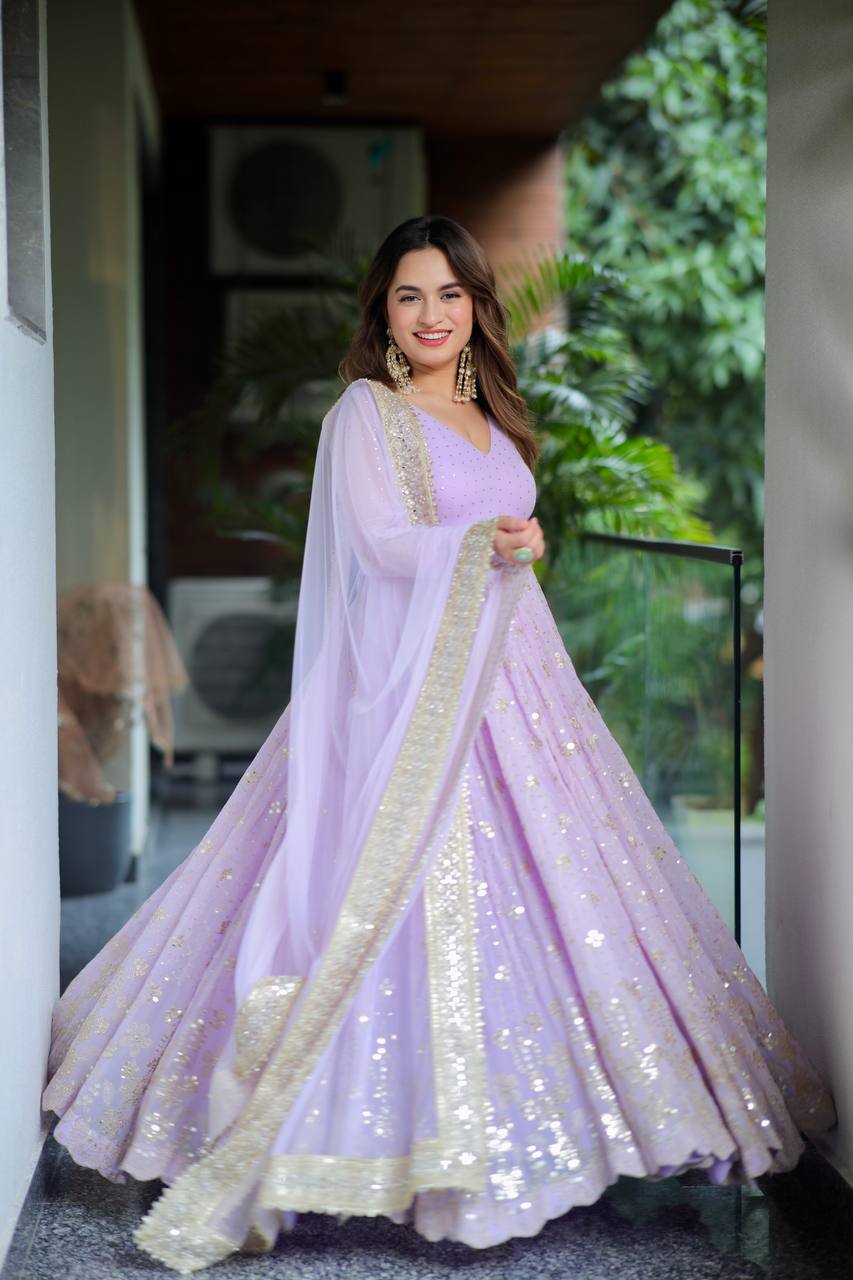 Lavender Sequin Embroidered Georgette Anarkali Set