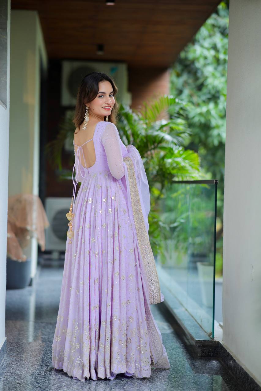 Lavender Sequin Embroidered Georgette Anarkali Set
