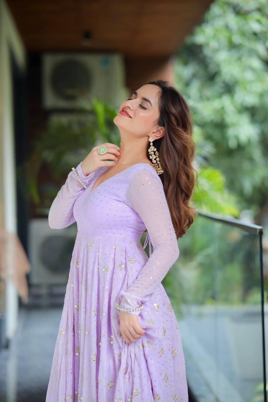 Lavender Sequin Embroidered Georgette Anarkali Set
