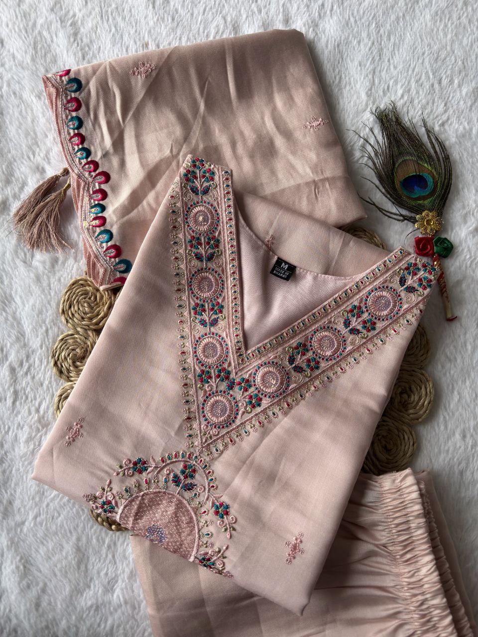 New Beautiful Hand Work Designers Kurta Pent Dupatta Set