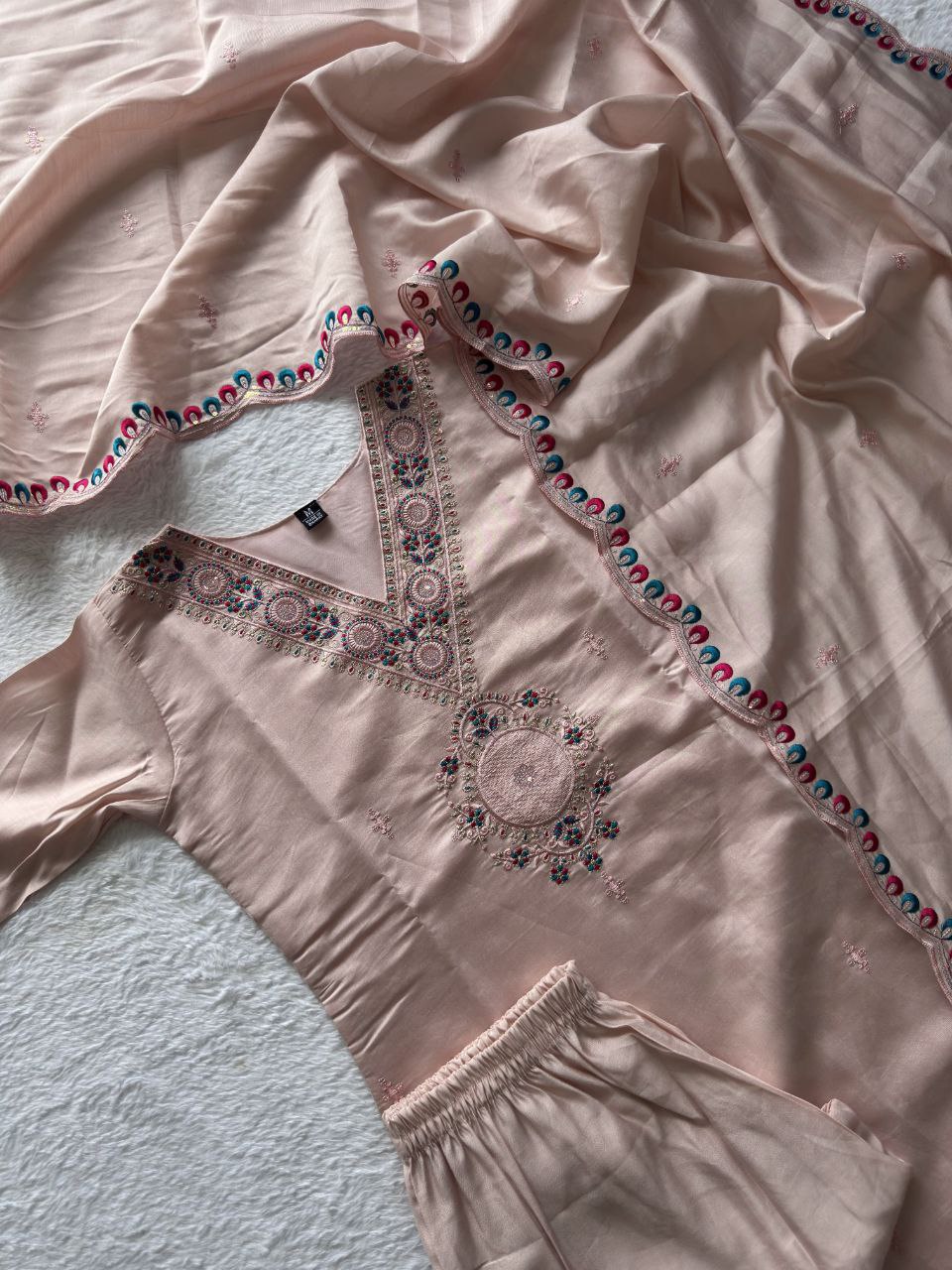 New Beautiful Hand Work Designers Kurta Pent Dupatta Set