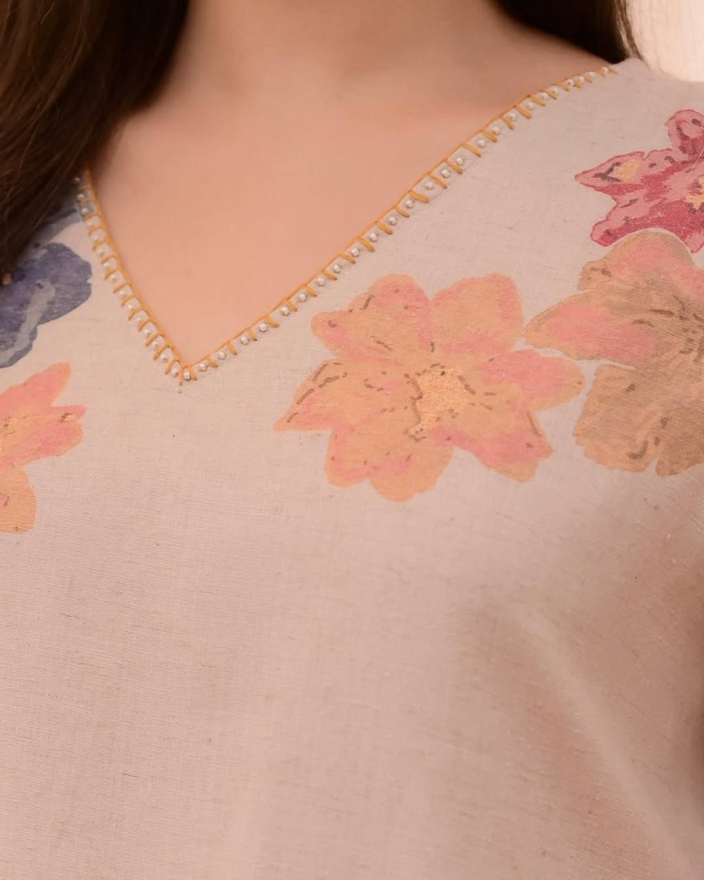 Ivory Mustard Pastel Garden Cotton Suit