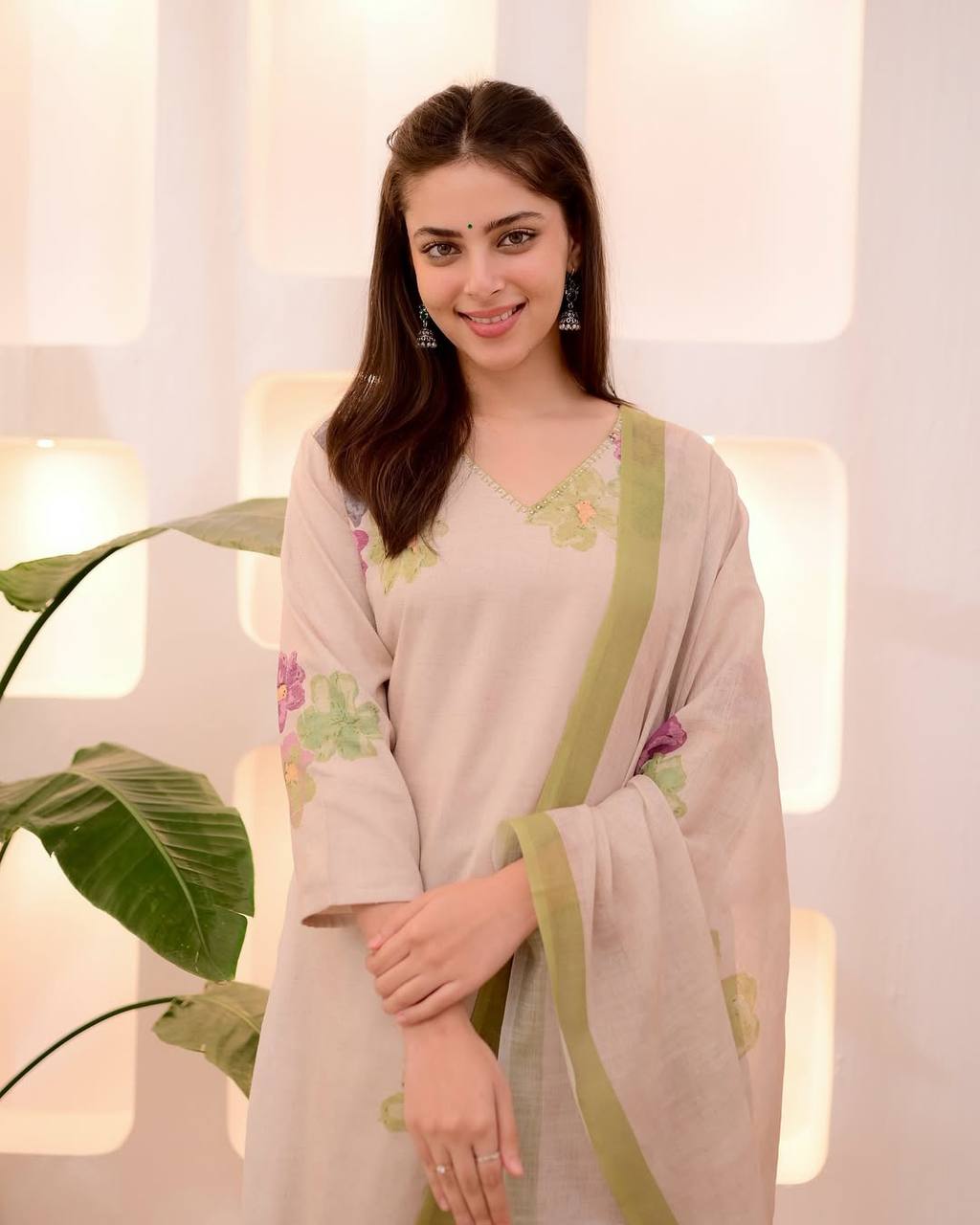 Ivory Green Pastel Garden Cotton Suit