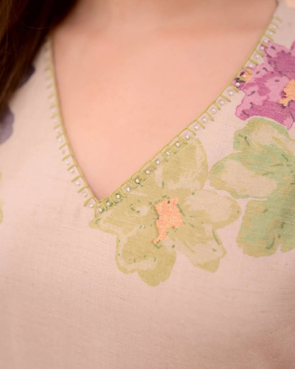 Ivory Green Pastel Garden Cotton Suit