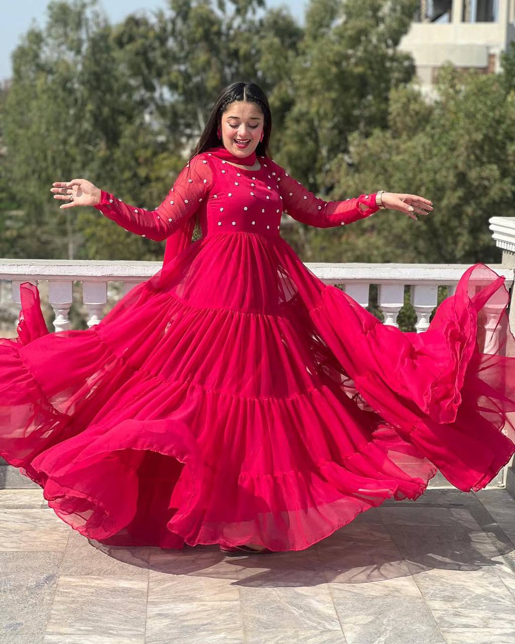 Red Georgette Anarkali Set