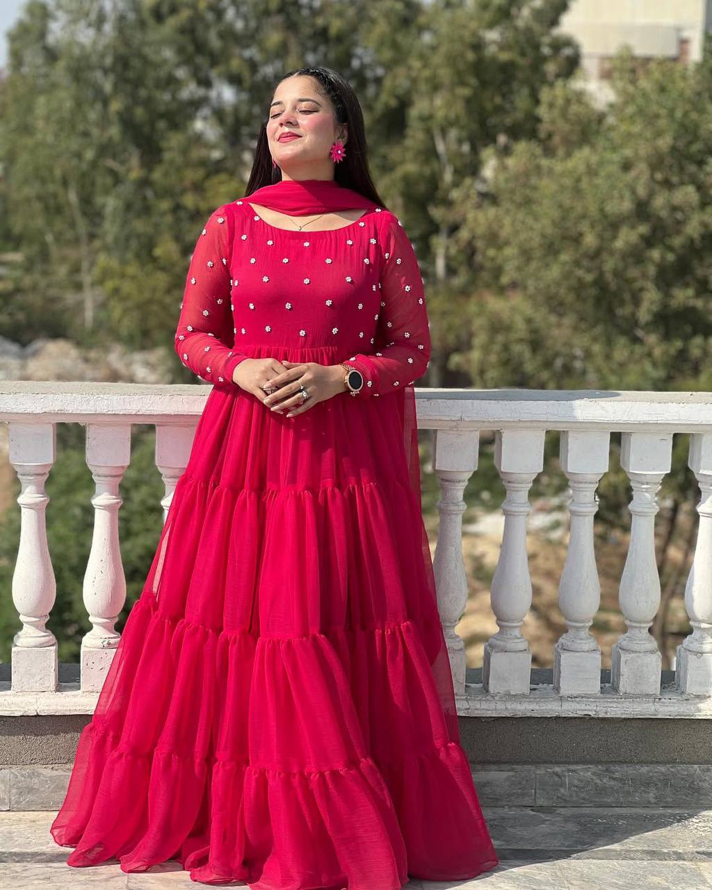 Red Georgette Anarkali Set