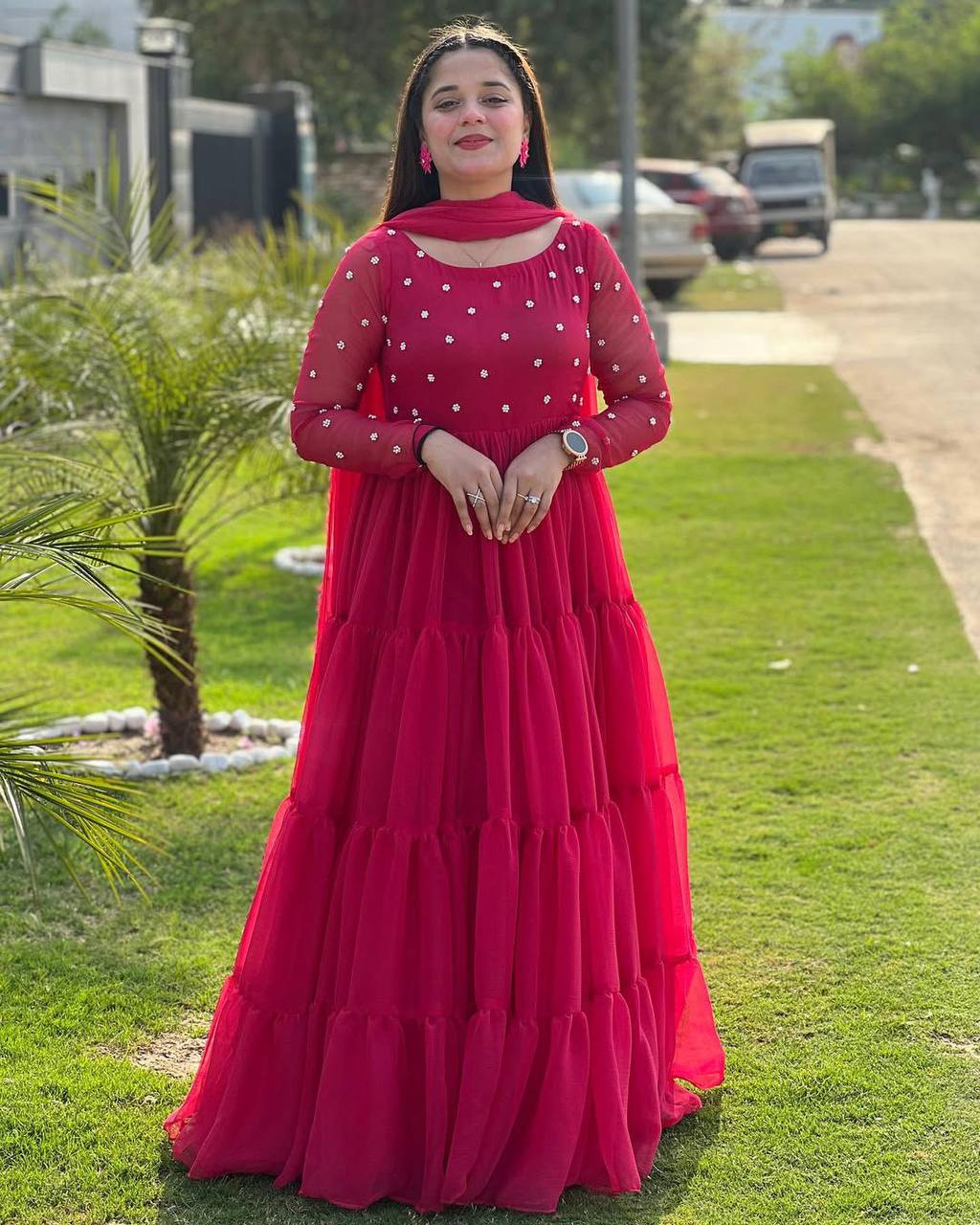 Red Georgette Anarkali Set