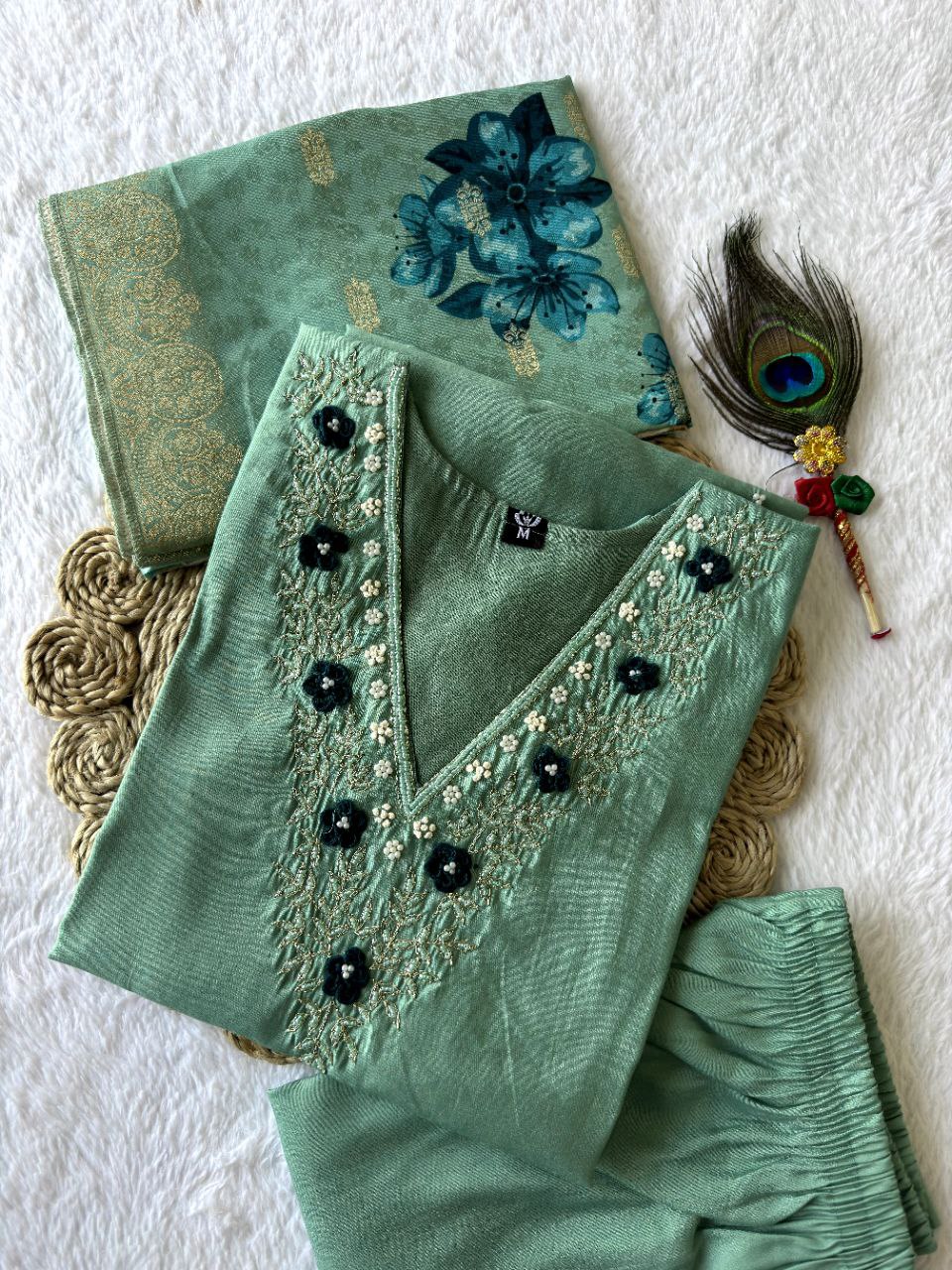 New Beautiful Hand Work Designers Kurta Pent Dupatta Set
