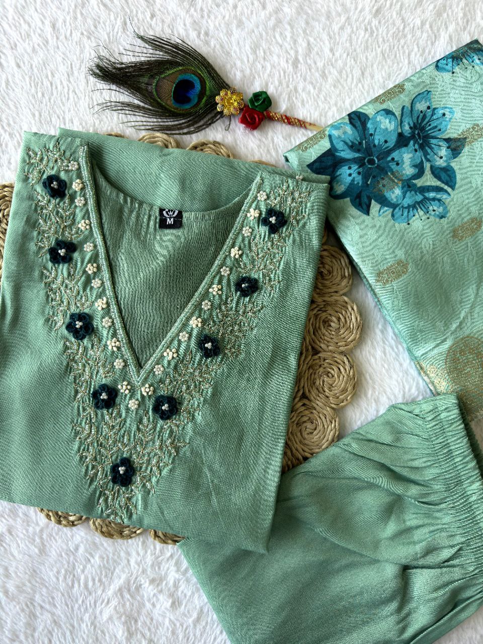 New Beautiful Hand Work Designers Kurta Pent Dupatta Set