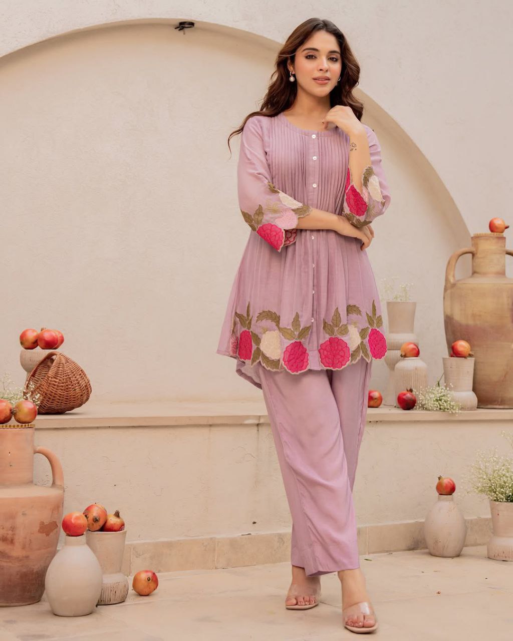 Purple Blossom Mul Chanderi Festive Co-ord