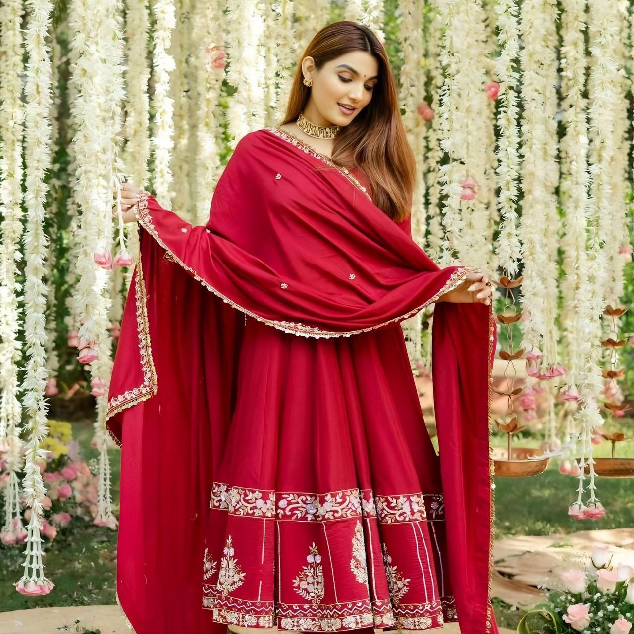Elegant Maroon Embroidered Anarkali Suit with Dupatta