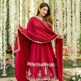 Elegant Maroon Embroidered Anarkali Suit with Dupatta