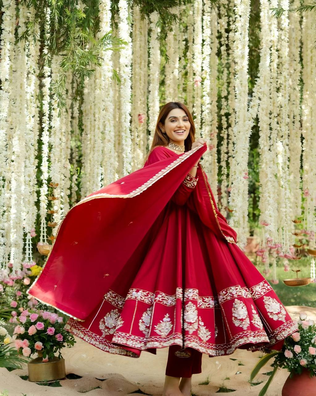 Elegant Maroon Embroidered Anarkali Suit with Dupatta
