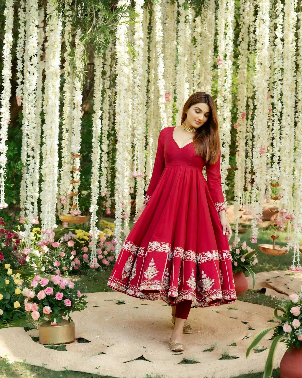 Elegant Maroon Embroidered Anarkali Suit with Dupatta