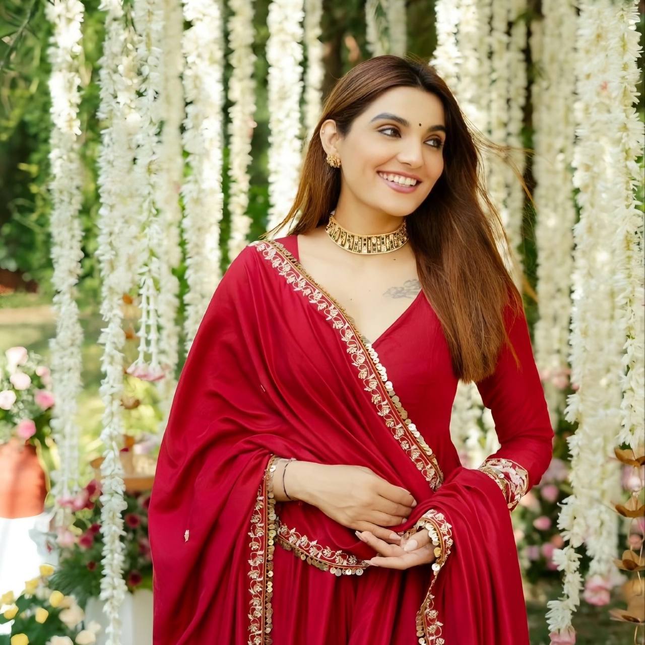 Elegant Maroon Embroidered Anarkali Suit with Dupatta