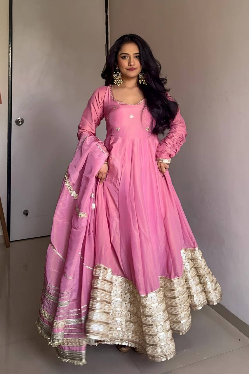 Pink Embroidered Anarkali Dress with Dupatta