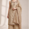 Classic Beige Ethnic Kurta, Palazzo & Dupatta Set