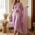 Lavender Pure chinoon Silk Kurti Pant With Dupaata